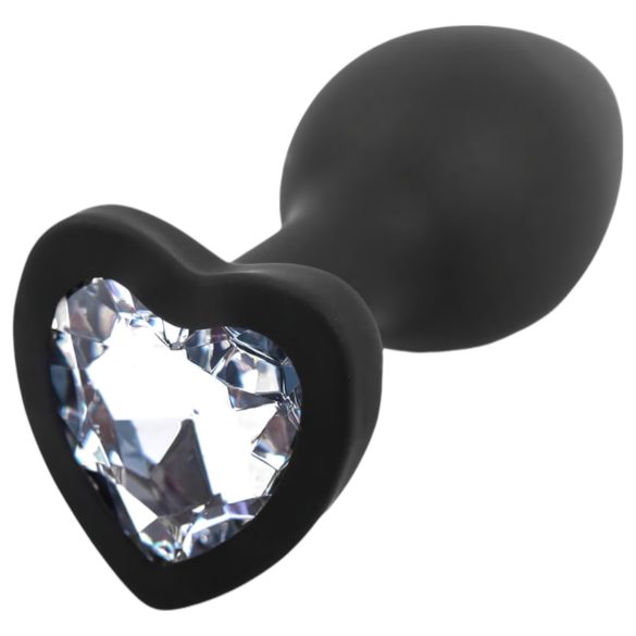 Sunfo - plug anal silicon, piatră inimă alb-negru