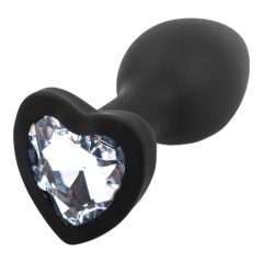   Sunfo - dildo anal din silicon cu piatră în formă de inimă (negru-alb)