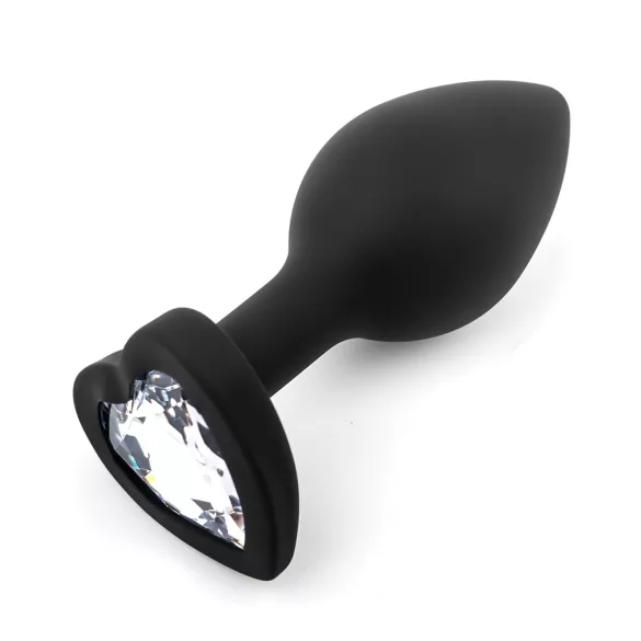 Sunfo - dop anal din silicon cu piatră în formă de inimă (alb-negru)