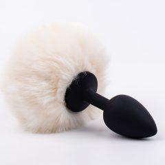 Sunfo - dildo anal cu coadă de iepure (negru-alb)