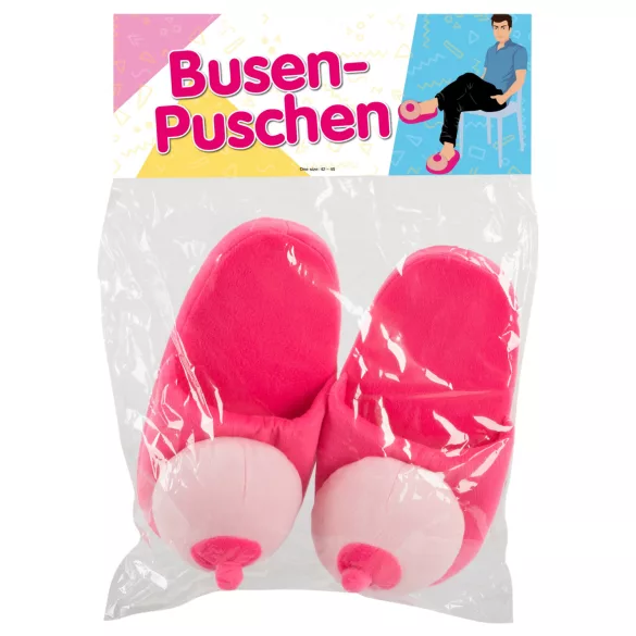 Papuci de pluș - formă sâni - roz