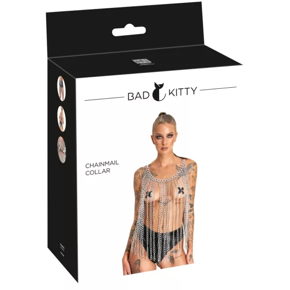 Bad Kitty - zgardă și curea cu zale (argintiu)