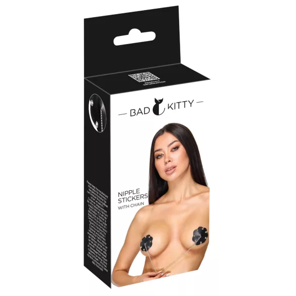 Bad Kitty - autocolant pentru sfârcuri cu ţinte şi lanţ (negru)
