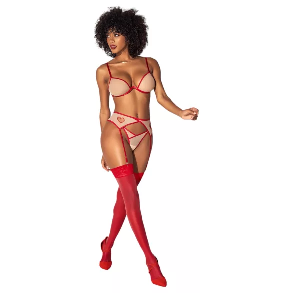 Mapalé - Set sutien decupat din 3 piese (roșu-natural) - (S/M)