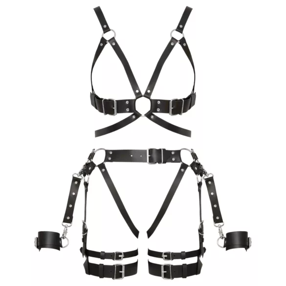 ZADO - set ham de piele din mai multe piese cu cătușe - negru (S-M)