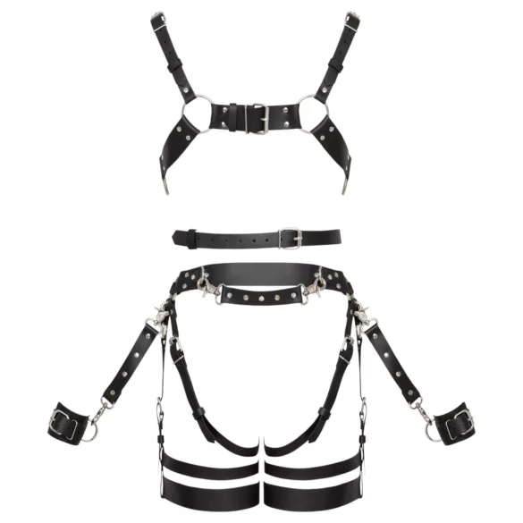 ZADO - set ham de piele din mai multe piese cu cătușe - negru (S-M)