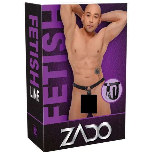 ZADO - tanga din piele cu dildo și 3 inele pentru penis