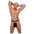 ZADO - tanga din piele cu dildo și 3 inele pentru penis
