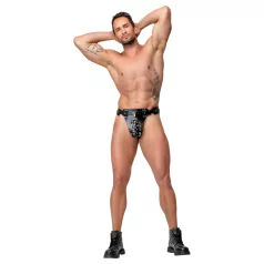   ZADO - tanga din piele tip centură de castitate cu 2 lacăte - negru (S-2XL)