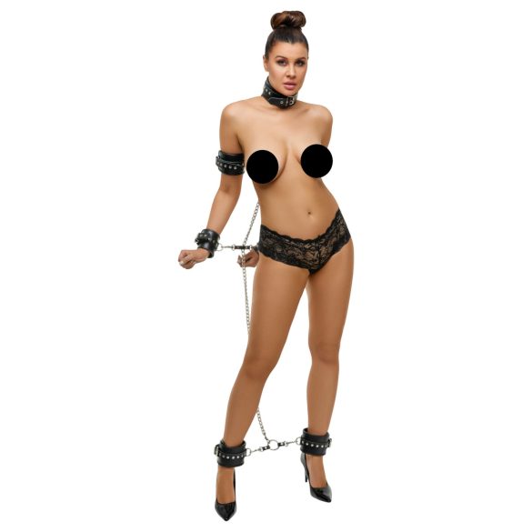 ZADO - Set complet de bondage cu cătușe din piele (negru)