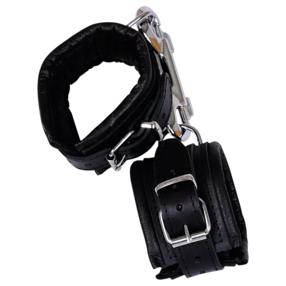 ZADO - cătușe din piele pentru încheieturi - cu carabină - negru