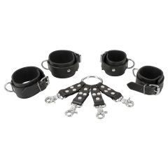   ZADO - set de cătușe pentru încheietură și gleznă cu curea încrucișată (negru)