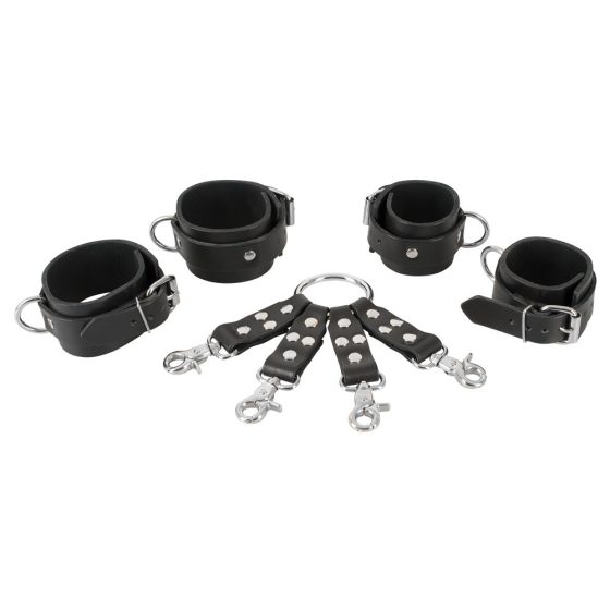 ZADO - set de cătușe pentru încheietură și gleznă cu curea încrucișată (negru)