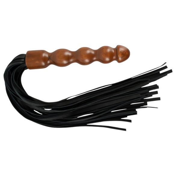 ZADO - bici negru din piele cu mîner de dildo din lemn (negru-maro)