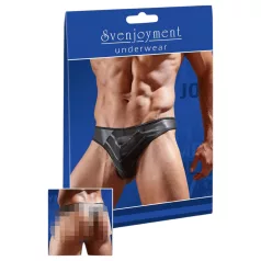   Svenjoyment - Tanga bărbătească lucioasă cu inserție transparentă (negru)