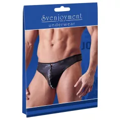   Svenjoyment - tanga bărbați lucioasă cu fermoar și strasuri - negru