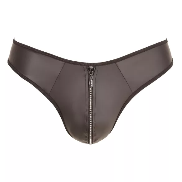 Svenjoyment - tanga bărbați lucioasă cu fermoar și strasuri - negru - M