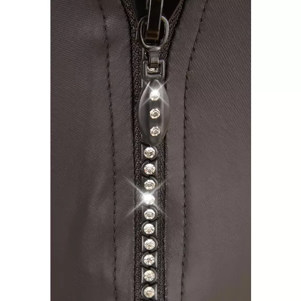 Svenjoyment - tanga bărbați lucioasă cu fermoar și strasuri - negru - XL