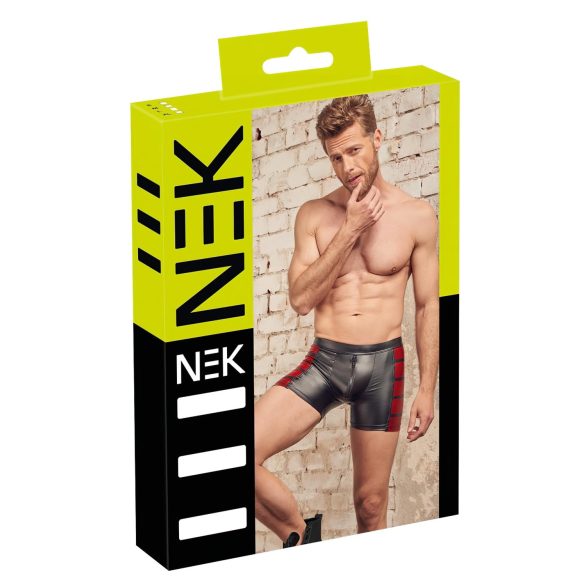 NEK - Boxeri Negri cu Fermoar și Inserții Laterale Roșii - XL