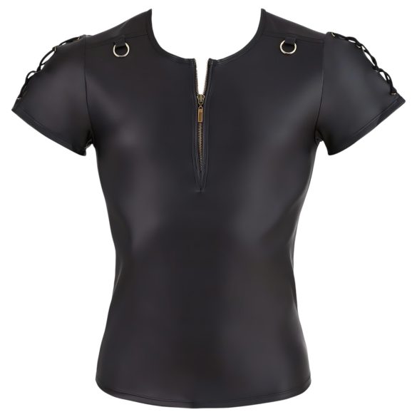 NEK - bluză bărbătească neagră cu efect mat, mânecă scurtă - M