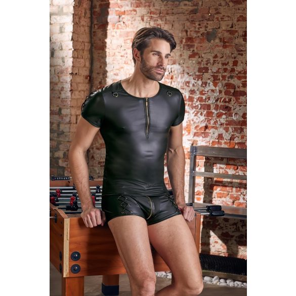 NEK - bluză bărbătească neagră cu efect mat, mânecă scurtă - XL