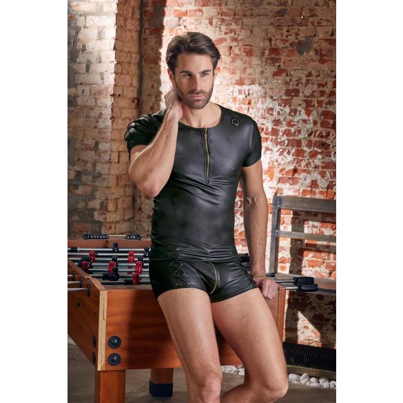 NEK - bluză bărbătească neagră cu efect mat, mânecă scurtă - 2XL