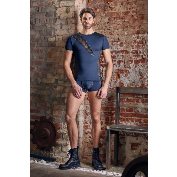 NEK - bluză bărbați - plasă cu șnur decorativ - negru/albastru - M