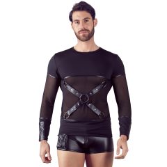   NEK - Bluză bărbătească cu mânecă lungă și bretele încrucișate (negru)