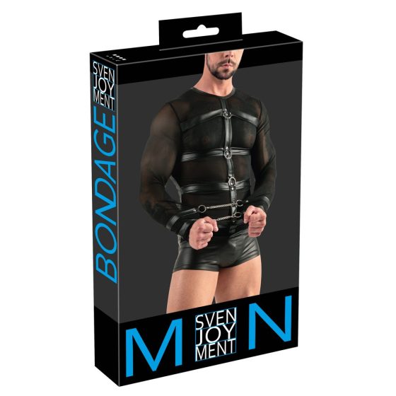 Svenjoyment - Top pentru bărbați cu maneci lungi și cu inele pe piept (negru) - M