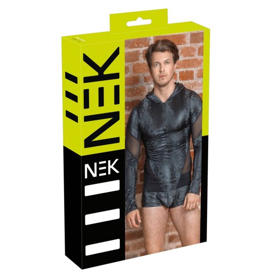 NEK - bluză pentru bărbați cu glugă și model de piele de șarpe (negru) - M