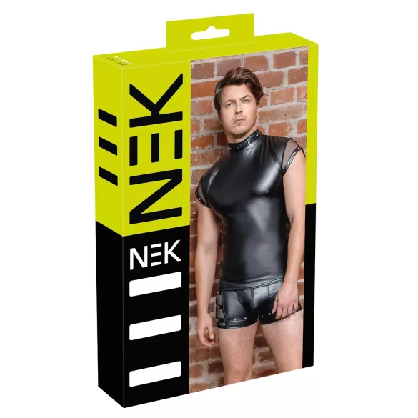 NEK - top masculin negru cu știfturi și inserții din plasă