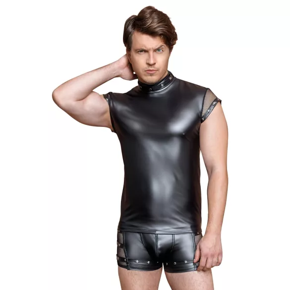 NEK - top masculin negru cu știfturi și inserții din plasă