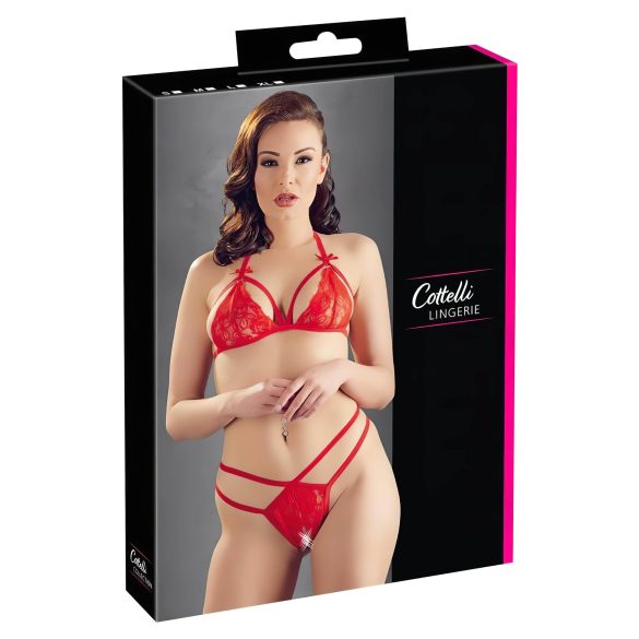 Cottelli - set sutien din dantelă deschis (roșu) - XL