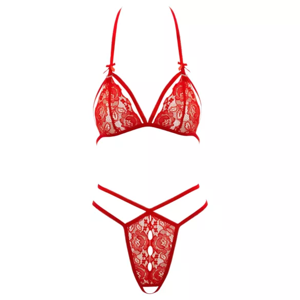 Cottelli - set lenjerie dantelă deschisă - sutien și chiloț - roșu - XL
