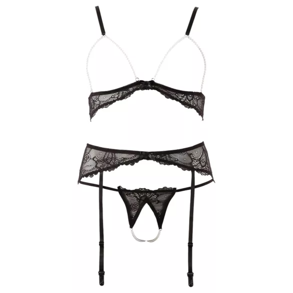 Abierta Fina - set lenjerie sexy cu perle și dantelă - L