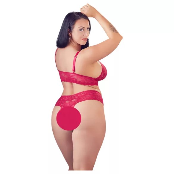 Cottelli Plus Size - set lenjerie sutien dantelă moale - roșu - 2XL