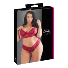   Cottelli Plus Size - set lenjerie sutien dantelă moale - roșu - 3XL