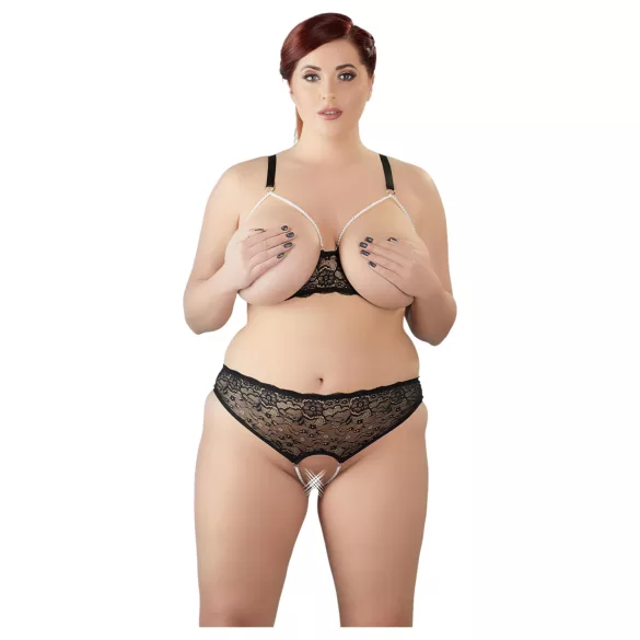 Cottelli Plus Size - set lenjerie cu sutien cu perle - negru - XL