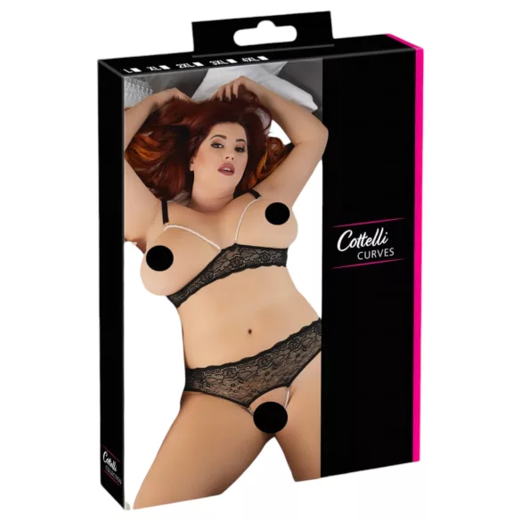Cottelli Plus Size - set lenjerie cu sutien cu perle - negru - 2XL