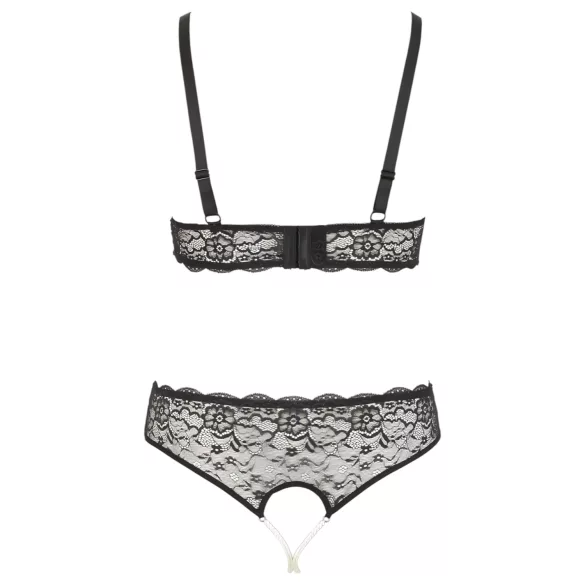 Cottelli Plus Size - set lenjerie cu sutien cu perle - negru - 2XL