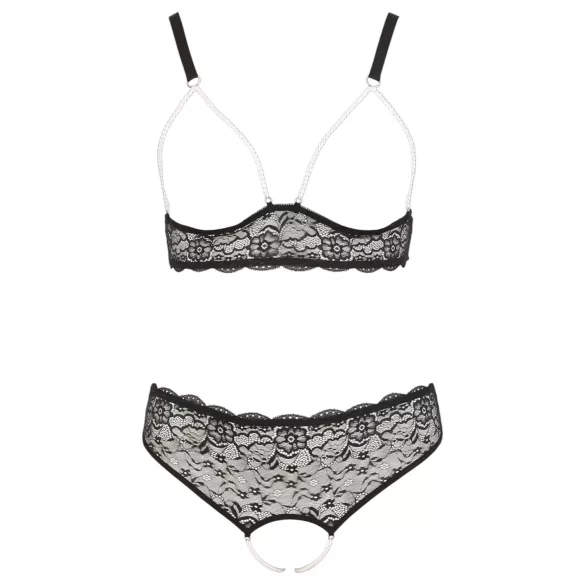 Cottelli Plus Size - set lenjerie cu sutien cu perle - negru - 2XL