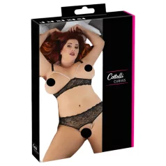   Cottelli Plus Size - set lenjerie cu sutien cu perle - negru - 3XL