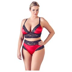   Cottelli Plus Size - Set sutien din dantelă florală din satin (negru-roșu)