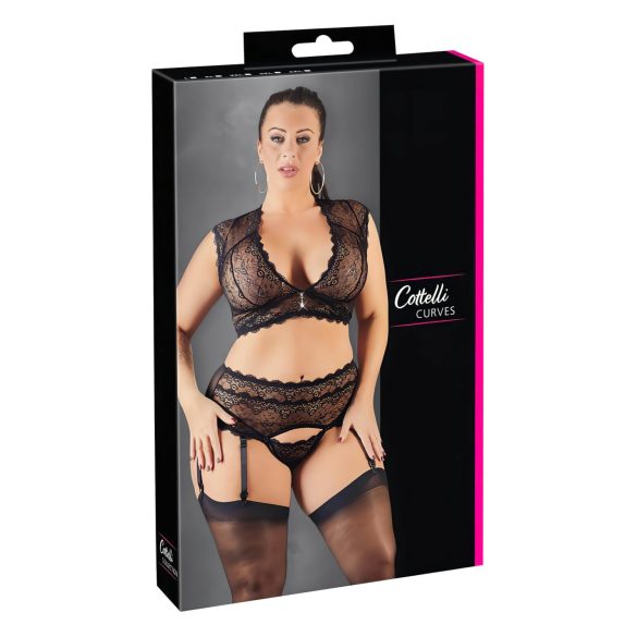 Cottelli Plus Size - Set lenjerie cu dantelă și pietricele (negru)