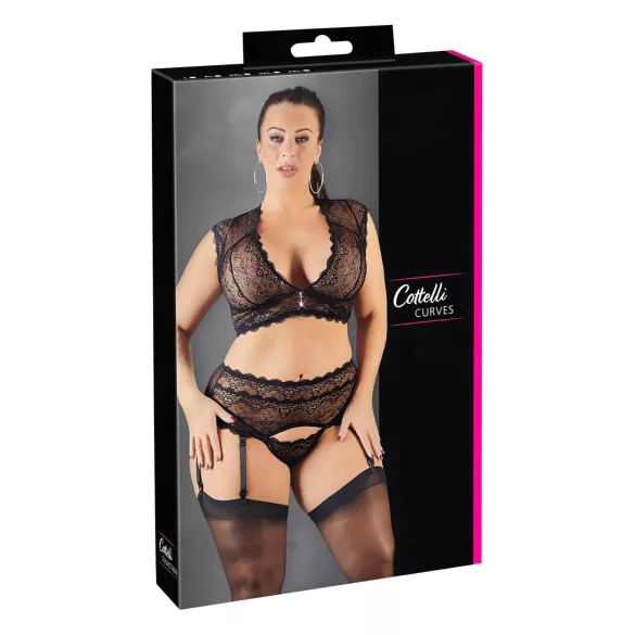 Cottelli Plus Size - set lenjerie cu dantelă și strasuri - negru - XL