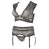 Cottelli Plus Size - Set lenjerie cu dantelă și pietricele (negru) - XL