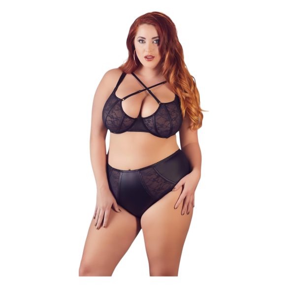 /Cottelli Plus Size - Sutien și chiloți cu bretele încrucișate (negru) - 85E/L