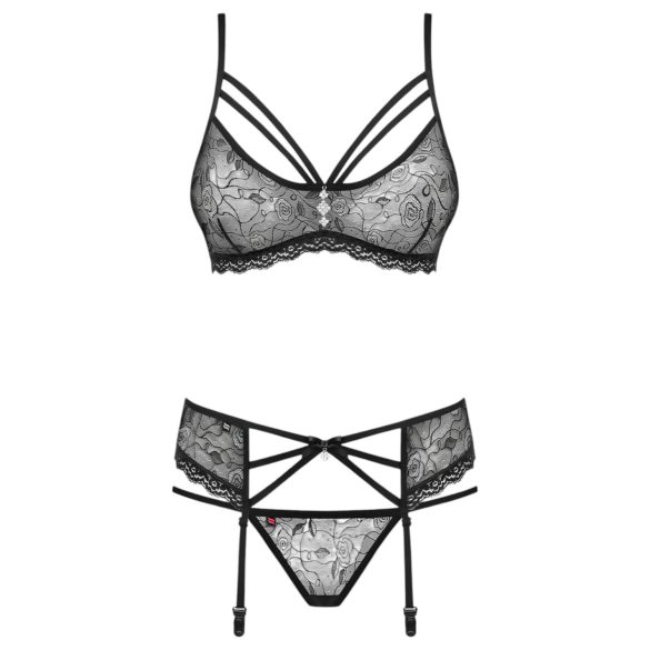 Obsessive - set lenjerie sexy cu strasuri - negru