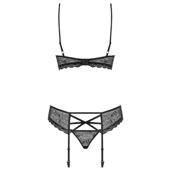 Obsessive - set lenjerie sexy cu strasuri - negru
