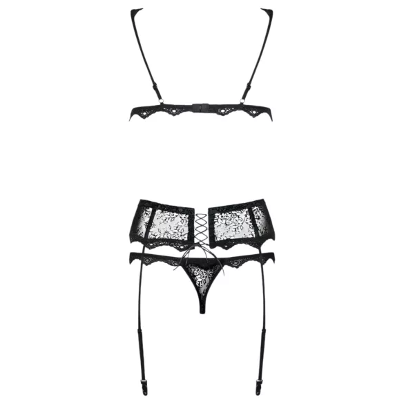 Obsessive - set lenjerie cu broderii fine - negru